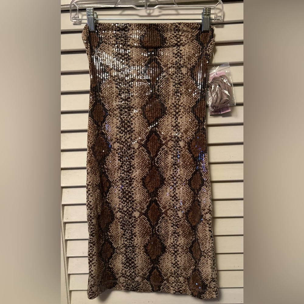 Wild Fable Snake Print Sequin Midi Skirt XXS | Brown Animal Print | Y2K Glam | N
